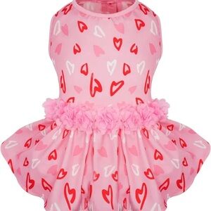 KYEESE Pink Dog Dresses Hearts with Flowers Decor Elegant Princess Doggie Dress